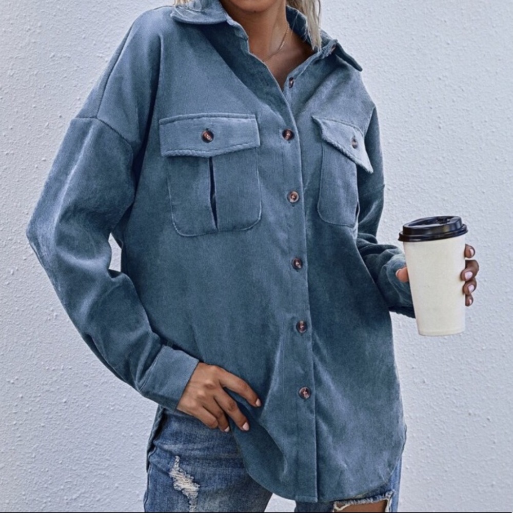 Rust brown oversized button down pocket shacket - Picture 4 of 13